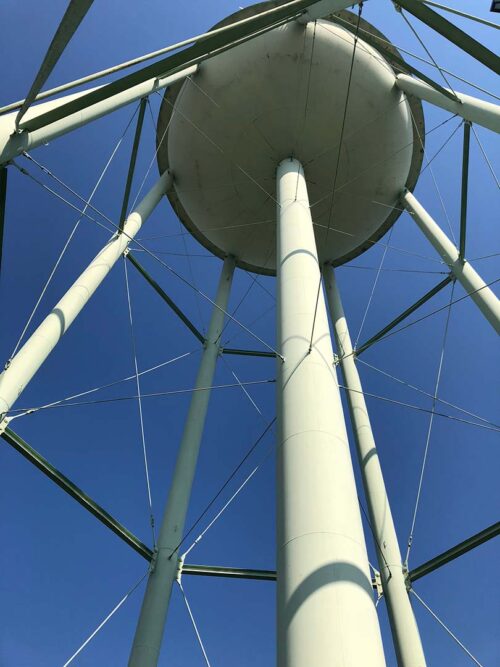 image of a water tower from below