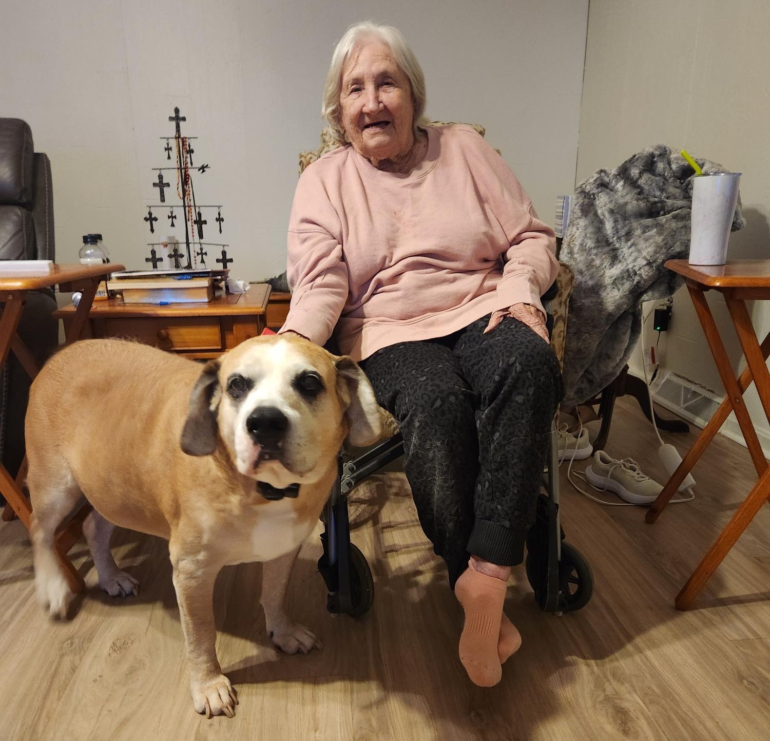 Tracy Lowe's mom, Kay, with their rescue dog, Bernie